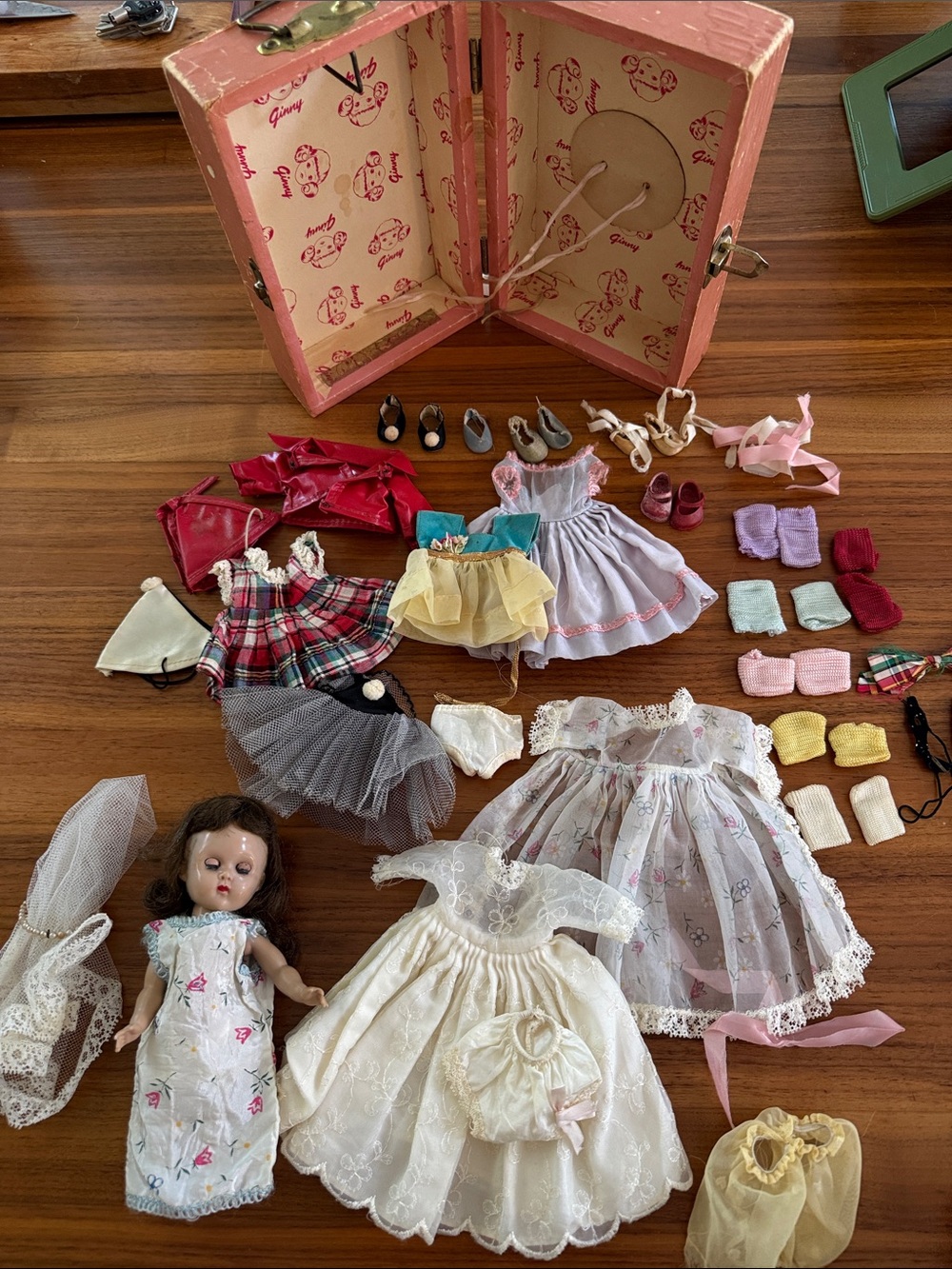 Vintage Vogue Ginny Doll and Lot of Clothes Accessories and trunk Vintage 1950s